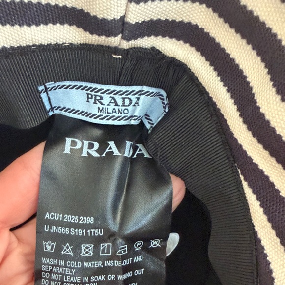 Prada Kids Striped Bucket Hat in Navy and Cream - Picture 7 of 9